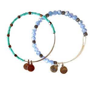 2 Alex and Ani Bracelets 1 Sea Glass Uncharted Voyage & 1 Iridescent Blu Crystal
